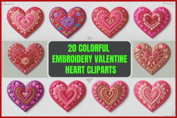 20 Embroidery Valentine Hearts Cliparts
