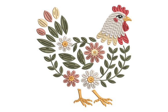 Floral Chicken Embroidery Designs File
