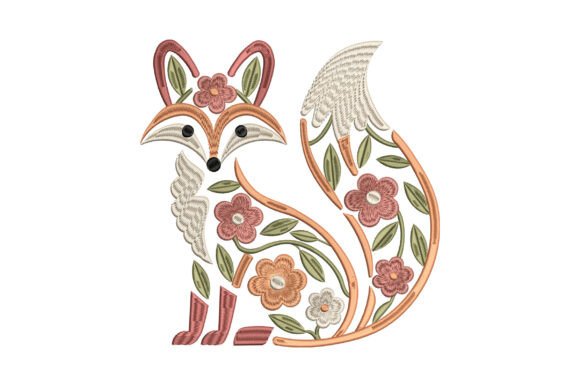 Floral Fox with Flowers and Leaves