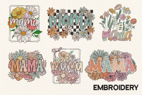 Mama Floral Embroidery Bundle Design