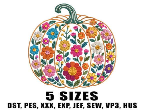 Pumpkin Floral Fall Embroidery Design