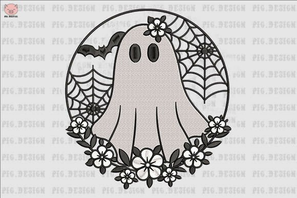 Pumpkin Floral Ghost Frame Embroidery