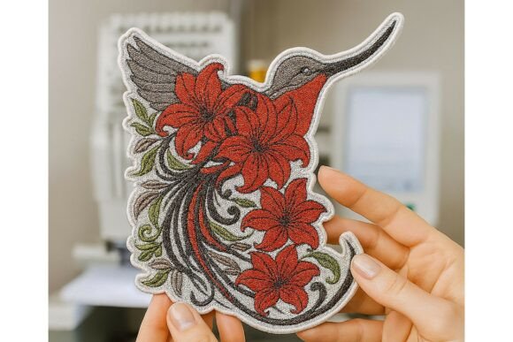 Red Floral Hummingbird for Patch