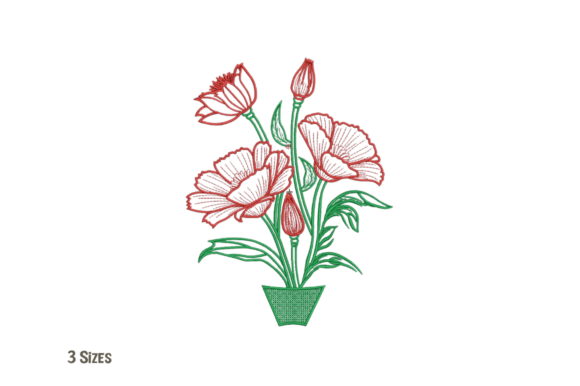 Vibrant Potted Flowers Embroidery Design