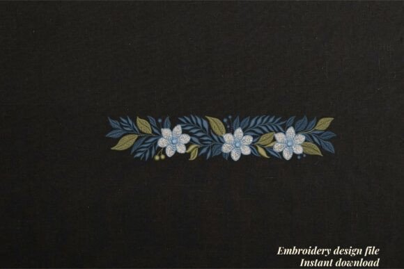Vintage Blue Floral Leaf Border Black