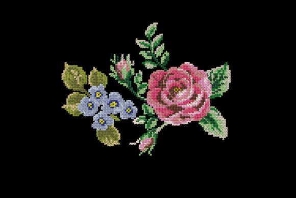 Vintage Floral Bouquet Cross-Stitch Design