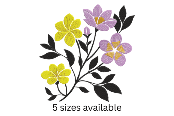 Yellow Purple Flower Embroidery Design